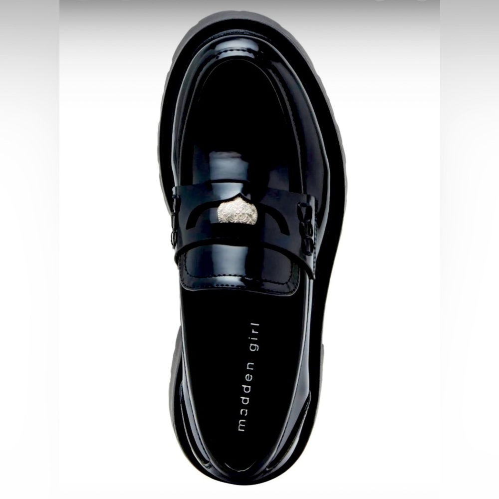 NEW Madden Girl by Steve Madden black penny loafer platform lug sole shoes.